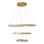 GLOBOSTAR® DIAMOND TRIO 61137 Μοντέρνο Κρεμαστό Φωτιστικό Οροφής LED 100W 12123lm 360° AC 220-240V IP20 Ρυθμιζόμενο Λευκό CCT με Χειριστήριο από 2700K έως 6000K Dimmable - Lumileds SMD Chip - Χρυσό Βούρτσας - Μ60 x Π60 x Υ60cm - 3 Χρόνια Εγγύηση