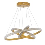 GLOBOSTAR® DIAMOND TRIO 61137 Μοντέρνο Κρεμαστό Φωτιστικό Οροφής LED 100W 12123lm 360° AC 220-240V IP20 Ρυθμιζόμενο Λευκό CCT με Χειριστήριο από 2700K έως 6000K Dimmable - Lumileds SMD Chip - Χρυσό Βούρτσας - Μ60 x Π60 x Υ60cm - 3 Χρόνια Εγγύηση