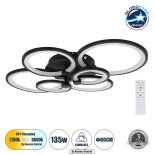 GLOBOSTAR® ROYAL-R 61323 Μοντέρνο Φωτιστικό Οροφής LED 135W 13500lm 360° AC 220-240V IP20 Ρυθμιζόμενο Λευκό CCT με Χειριστήριο από 2700K έως 6000K Dimmable - Lumileds SMD Chip - Μαύρο Ματ - Μ80.5 x Π59 x Υ12cm - 3 Χρόνια Εγγύηση