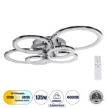 GLOBOSTAR® ROYAL-R 61324 Μοντέρνο Φωτιστικό Οροφής LED 135W 13500lm 360° AC 220-240V IP20 Ρυθμιζόμενο Λευκό CCT με Χειριστήριο από 2700K έως 6000K Dimmable - Lumileds SMD Chip - Ασημί Νίκελ - Μ80.5 x Π59 x Υ12cm - 3 Χρόνια Εγγύηση