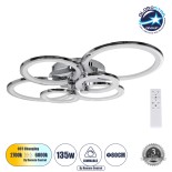 GLOBOSTAR® ROYAL-R 61324 Μοντέρνο Φωτιστικό Οροφής LED 135W 13500lm 360° AC 220-240V IP20 Ρυθμιζόμενο Λευκό CCT με Χειριστήριο από 2700K έως 6000K Dimmable - Lumileds SMD Chip - Ασημί Νίκελ - Μ80.5 x Π59 x Υ12cm - 3 Χρόνια Εγγύηση
