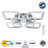 GloboStar® ROYAL-S 61326 Φωτιστικό Οροφής Design LED CCT 135W 16200lm 360° AC 220-240V - Εναλλαγή Φωτισμού μέσω Τηλεχειριστηρίου All In One Ψυχρό 6000k+Φυσικό 4500k+Θερμό 2700k Dimmable Μ58.5 x Π58.5 x Υ12cm - Ασημί Νίκελ - 3 Years Warranty