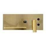 GloboStar® PALADIN 61357 Μοντέρνο Φωτιστικό Τοίχου - Απλίκα Ξενοδοχείου Bed Side LED 6W 720lm 36° AC 220-240V - Reading Light & Κρυφός Φωτισμός - Φορτιστές USB 3A & Wireless 20W - Μ30 x Π11 x Υ12cm - Φυσικό Λευκό 4500K - Χρυσό Βούρτσας - Αριστερό