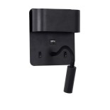GLOBOSTAR® IBIS 61367 Μοντέρνο Φωτιστικό Τοίχου - Απλίκα Ξενοδοχείου Reading Light με Φορτιστή USB 3A LED 10W 1000lm 36°/360° AC 220-240V IP20 Φυσικό Λευκό 4500K - Bridgelux COB Chip & TÜV SÜD Driver - Μαύρο Ματ - Μ10 x Π6.1 x Υ18cm - 3 Χρόνια Εγγύηση
