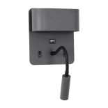 GLOBOSTAR® IBIS 61369 Μοντέρνο Φωτιστικό Τοίχου - Απλίκα Ξενοδοχείου Reading Light με Φορτιστή USB 3A LED 10W 1000lm 36°/360° AC 220-240V IP20 Φυσικό Λευκό 4500K - Bridgelux COB Chip & TÜV SÜD Driver - Γκρι Ανθρακί Ματ - Μ10 x Π6.1 x Υ18cm - 3 Χρόνια Εγγύ