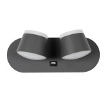 GloboStar® REGENCY 61378 Μοντέρνο Φωτιστικό Τοίχου - Απλίκα Ξενοδοχείου Bed Side LED 16W 1840lm 120° AC 220-240V - Reading Up/Down Light - Φορτιστής USB 3A - Μ16.5 x Π12 x Υ10cm - Φυσικό Λευκό 4500K - Γκρι Ανθρακί