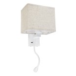 GloboStar® ROULETTE-S 61383 Μοντέρνο Φωτιστικό Τοίχου - Απλίκα Ξενοδοχείου Bed Side LED 3W 360lm & 1 x E27 36° & 360° AC 220-240V - Reading Up/Down Light - Φορτιστής USB 3A - Μ17 x Π20 x Υ37cm - Φυσικό Λευκό 4500K - Λευκό με Μπεζ Καπέλο - Σετ 2 Τεμαχίων