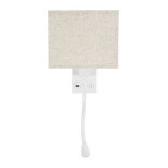 GloboStar® ROULETTE-S 61383 Μοντέρνο Φωτιστικό Τοίχου - Απλίκα Ξενοδοχείου Bed Side LED 3W 360lm & 1 x E27 36° & 360° AC 220-240V - Reading Up/Down Light - Φορτιστής USB 3A - Μ17 x Π20 x Υ37cm - Φυσικό Λευκό 4500K - Λευκό με Μπεζ Καπέλο - Σετ 2 Τεμαχίων