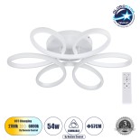 GLOBOSTAR® MARGARET 61401 Μοντέρνο Φωτιστικό Οροφής LED 54W 5400lm 360° AC 220-240V IP20 Ρυθμιζόμενο Λευκό CCT με Χειριστήριο από 2700K έως 6000K Dimmable - Lumileds SMD Chip - Λευκό Ματ - Μ57 x Π57 x Υ12cm - 3 Χρόνια Εγγύηση