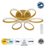 GLOBOSTAR® MARGARET 61403 Μοντέρνο Φωτιστικό Οροφής LED 54W 5400lm 360° AC 220-240V IP20 Ρυθμιζόμενο Λευκό CCT με Χειριστήριο από 2700K έως 6000K Dimmable - Lumileds SMD Chip - Χρυσό Βούρτσας - Μ57 x Π57 x Υ12cm - 3 Χρόνια Εγγύηση