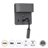 GLOBOSTAR® IBIS 61369 Μοντέρνο Φωτιστικό Τοίχου - Απλίκα Ξενοδοχείου Reading Light με Φορτιστή USB 3A LED 10W 1000lm 36°/360° AC 220-240V IP20 Φυσικό Λευκό 4500K - Bridgelux COB Chip & TÜV SÜD Driver - Γκρι Ανθρακί Ματ - Μ10 x Π6.1 x Υ18cm - 3 Χρόνια Εγγύ
