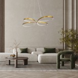 GloboStar® BUTTERFLY 61393 Κρεμαστό Φωτιστικό Οροφής Design LED CCT 75W 8400lm 300° AC 220-240V - Εναλλαγή Φωτισμού μέσω Τηλεχειριστηρίου All In One Ψυχρό 6000k+Φυσικό 4500k+Θερμό 2700k Dimmable Μ71 x Π52 x Υ4cm - Χρυσό Βούρτσας - 3 Years Warranty