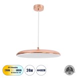 GloboStar® BARON 61256 Κρεμαστή Πλαφονιέρα Οροφής LED CCT 24W 2880lm 120° AC 220-240V - Εναλλαγή Φωτισμού μέσω Διακόπτη On/Off All In One Ψυχρό 6000k+Φυσικό 4500k+Θερμό 2700k Φ40 x Υ10cm - Ροζ Χρυσό - 3 Years Warranty