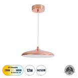 GloboStar® BARON 61253 Κρεμαστή Πλαφονιέρα Οροφής LED CCT 12W 1440lm 120° AC 220-240V - Εναλλαγή Φωτισμού μέσω Διακόπτη On/Off All In One Ψυχρό 6000k+Φυσικό 4500k+Θερμό 2700k Φ25 x Υ8cm - Ροζ Χρυσό - 3 Years Warranty
