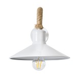 GloboStar® VINSA 01130 Vintage Φωτιστικό Τοίχου Απλίκα Μονόφωτο 1 x E27 Λευκό Μεταλλικό Καμπάνα με Μπεζ Σχοινί Μ37.5 x Π26.7 x Υ25cm