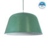GloboStar® UPVALE 01285 Μοντέρνο Κρεμαστό Φωτιστικό Καμπάνα Μονόφωτο 1 x E27 IP20 Τιρκουάζ & Λευκό Μέταλλο - Μ40 x Π40 x Υ24cm