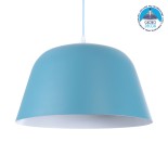 GloboStar® UPVALE 01286 Μοντέρνο Κρεμαστό Φωτιστικό Καμπάνα Μονόφωτο 1 x E27 IP20 Μπλε & Λευκό Μέταλλο - Μ40 x Π40 x Υ24cm