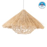 GloboStar® CHEOPE 01599 Boho Κρεμαστό Φωτιστικό Πλέγμα Μονόφωτο 1 x E27 IP20 Μπεζ Ξύλο με Μπεζ Rattan - Μ45 x Π45 x Y35cm