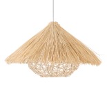 GloboStar® CHEOPE 01599 Boho Κρεμαστό Φωτιστικό Πλέγμα Μονόφωτο 1 x E27 IP20 Μπεζ Ξύλο με Μπεζ Rattan - Μ45 x Π45 x Y35cm