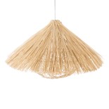 GloboStar® CHEOPE 01599 Boho Κρεμαστό Φωτιστικό Πλέγμα Μονόφωτο 1 x E27 IP20 Μπεζ Ξύλο με Μπεζ Rattan - Μ45 x Π45 x Y35cm