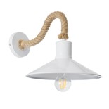 GloboStar® VINSA 01130 Vintage Φωτιστικό Τοίχου Απλίκα Μονόφωτο 1 x E27 Λευκό Μεταλλικό Καμπάνα με Μπεζ Σχοινί Μ37.5 x Π26.7 x Υ25cm