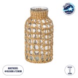 GloboStar® MANDY 35626 Διακοσμητικό Βάζο Γυάλινο Διάφανο με Μπαμπού Φ10.5 x Υ20cm