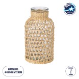 GloboStar® MANDY 35631 Διακοσμητικό Βάζο Γυάλινο Διάφανο με Μπαμπού Φ10.5 x Υ20cm