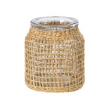 GloboStar® MANDY 35633 Διακοσμητικό Βάζο Γυάλινο Διάφανο με Μπαμπού Φ10.5 x Υ11cm