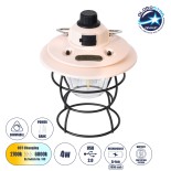 GloboStar® 85696 Αυτόνομο Φανάρι Camping LED 4W USB 2.0 με Επαναφορτιζόμενη Μπαταρία 1 x 18650 2000mAh Li-ion Power Bank IP20 Dimmable Ροζ με Διάφανο Γυαλί CCT Εναλλαγή Φωτισμού μέσω On/Off All In One Ψυχρό 6000K+Φυσικό 4500K+Θερμό 2700K Φ13.5 x Υ17.5cm