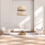 GloboStar® LUCIA 01726 Boho Κρεμαστό Φωτιστικό Καμπάνα Μονόφωτο 1 x E27 IP20 Μπεζ Ξύλο - Μ60 x Π60 x Y60cm