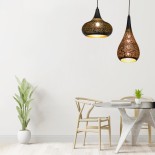 GLOBOSTAR® JANIS 01589 Μοντέρνο Κρεμαστό Φωτιστικό Οροφής με Ντουί 1 x E27 AC 220-240V IP20 - Μαύρο & Χρυσό - Μ20 x Π20 x Υ46cm