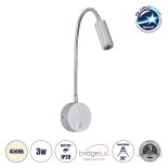GloboStar® GOOSE 60879 Μοντέρνο Φωτιστικό Τοίχου - Απλίκα Ξενοδοχείου Bed Side LED 3W 300lm 36° AC 220-240V - Reading Light - Μ6.5 x Π15 x Υ24.5cm - Φυσικό Λευκό 4500K - Γκρι Νίκελ - 3 Xρόνια Εγγύηση
