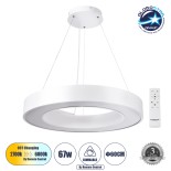 GLOBOSTAR® RA 61195 Μοντέρνο Κρεμαστό Φωτιστικό Οροφής LED 67W 7370lm 120° AC 220-240V IP20 Ρυθμιζόμενο Λευκό CCT με Χειριστήριο από 2700K έως 6000K Dimmable - Lumileds SMD Chip - Λευκό Ματ - Μ60 x Π60 x Υ8cm - 3 Χρόνια Εγγύηση