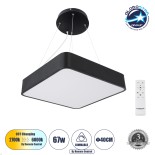 GLOBOSTAR® KAMALA 61206-P Μοντέρνο Κρεμαστό Φωτιστικό Οροφής LED 67W 6700lm 120° AC 220-240V IP20 Ρυθμιζόμενο Λευκό CCT με Χειριστήριο από 2700K έως 6000K Dimmable - Lumileds SMD Chip - Μαύρο Ματ - Μ40 x Π40 x Υ8cm - 3 Χρόνια Εγγύηση