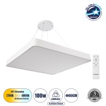 GloboStar® KAMALA 61211-P Κρεμαστή Πλαφονιέρα Οροφής LED CCT 100W 11020lm 120° AC 220-240V - Εναλλαγή Φωτισμού μέσω Τηλεχειριστηρίου All In One Ψυχρό 6000k+Φυσικό 4500k+Θερμό 2700k Dimmable Μ80 x Π80 x Υ8cm - Λευκό - 3 Years Warranty