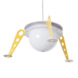 GloboStar® UFO 61581 Μοντέρνο Παιδικό Κρεμαστό Φωτιστικό Οροφής Μονόφωτο 1 x E27 Κίτρινο & Μπλε PVC Φιγούρα Διαστημόπλοιο-Ούφο Φ58 x Υ24cm