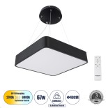 GLOBOSTAR® KAMALA 61206-P Μοντέρνο Κρεμαστό Φωτιστικό Οροφής LED 67W 6700lm 120° AC 220-240V IP20 Ρυθμιζόμενο Λευκό CCT με Χειριστήριο από 2700K έως 6000K Dimmable - Lumileds SMD Chip - Μαύρο Ματ - Μ40 x Π40 x Υ8cm - 3 Χρόνια Εγγύηση