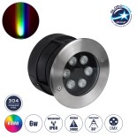 GLOBOSTAR® UNDERWATER-YUNI 90419 Υποβρύχιο Χωνευτό Σποτ για Σιντριβάνια/Πισίνες LED 6W 510lm 30° DC 24V Αδιάβροχο IP68 RGBW DMX512 Dimmable - Ανοξείδωτο Ατσάλι 304 - Φ15 x Υ10cm - Q14cm - 3 Χρόνια Εγγύηση
