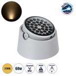 GloboStar® FLOOD-RANA 90491 Κινούμενος Προβολέας - Σποτ Φωτισμού Wall Washer για Φωτισμό Κτιρίων LED 60W 5400lm 5° DC 24V Αδιάβροχο IP67 Φ30 x Υ21cm Θερμό Λευκό 2700K - Γκρι - 3 Years Warranty