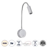 GloboStar® GOOSE 60879 Μοντέρνο Φωτιστικό Τοίχου - Απλίκα Ξενοδοχείου Bed Side LED 3W 300lm 36° AC 220-240V - Reading Light - Μ6.5 x Π15 x Υ24.5cm - Φυσικό Λευκό 4500K - Γκρι Νίκελ - 3 Xρόνια Εγγύηση