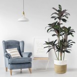 GloboStar® Artificial Garden PALAWAN 20202 Διακοσμητικό Πλεκτό Καλάθι - Κασπώ Γλάστρα - Flower Pot  Μπεζ με Λευκό Π30cm x Υ30cm 