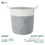 GloboStar® Artificial Garden KASTELLORIZO 20198 Διακοσμητικό Πλεκτό Καλάθι - Κασπώ Γλάστρα - Flower Pot  Γκρι με Λευκό Π35cm x Υ40cm