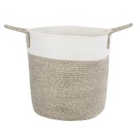 GloboStar® Artificial Garden CHALKI 20200 Διακοσμητικό Πλεκτό Καλάθι - Κασπώ Γλάστρα - Flower Pot  Μπεζ Σκούρο με Λευκό Π35cm x Υ40cm 