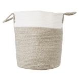GloboStar® Artificial Garden CHALKI 20200 Διακοσμητικό Πλεκτό Καλάθι - Κασπώ Γλάστρα - Flower Pot  Μπεζ Σκούρο με Λευκό Π35cm x Υ40cm 
