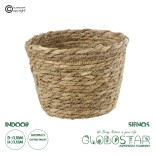 GloboStar® Artificial Garden SIFNOS 20266 Διακοσμητικό Πλεκτό Καλάθι - Κασπώ Γλάστρα - Flower Pot Μπεζ Φ18cm x Υ15cm 
