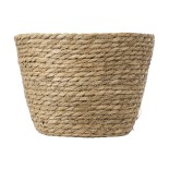 GloboStar® Artificial Garden SIFNOS 20267 Διακοσμητικό Πλεκτό Καλάθι - Κασπώ Γλάστρα - Flower Pot Μπεζ Φ22cm x Υ15cm 
