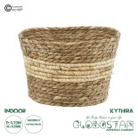 GloboStar® Artificial Garden KYTHIRA 20273 Διακοσμητικό Πλεκτό Καλάθι - Κασπώ Γλάστρα - Flower Pot Μπεζ με Λευκό Φ22cm x Υ15cm 