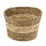 GloboStar® Artificial Garden KYTHIRA 20273 Διακοσμητικό Πλεκτό Καλάθι - Κασπώ Γλάστρα - Flower Pot Μπεζ με Λευκό Φ22cm x Υ15cm 
