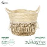 GloboStar® Artificial Garden MYKONOS 20278 Διακοσμητικό Πλεκτό Καλάθι - Κασπώ Γλάστρα - Flower Pot Μπεζ με Μακραμέ Φ18cm x Υ15cm 