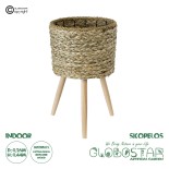 GloboStar® Artificial Garden SKOPELOS 20297 Διακοσμητικό Πλεκτό Καλάθι - Κασπώ Γλάστρα - Flower Pot Μπεζ με Καφέ Φ26cm x Υ44cm 
